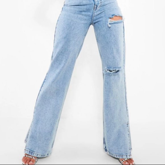Boohoo Acid Wash Rip Split Hem mom Jeans - Picture 7 of 8